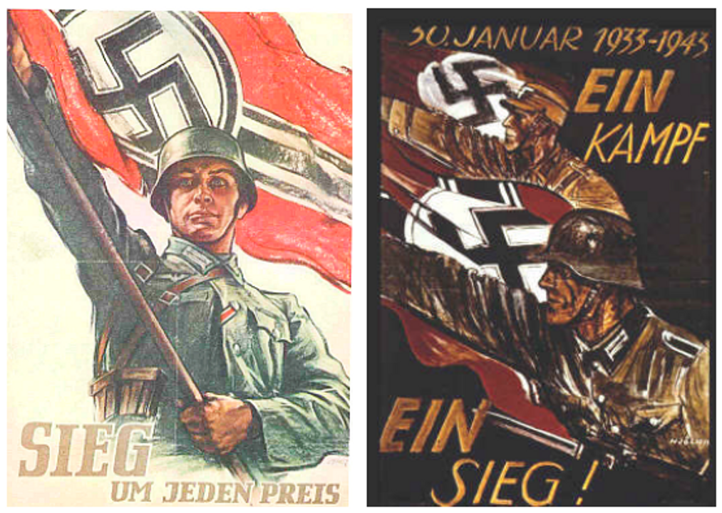 <i>Từ trái sang: "Chiến thắng bằng mọi giá", "Một cuộc chiến – Một chiến thắng!"</i>