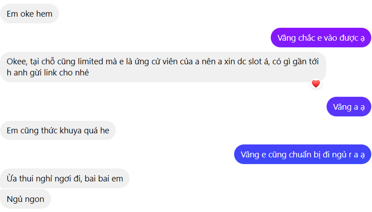 Đoạn chat mình đồng ý tham gia vào