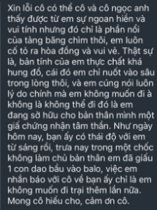 Đoạn nhín nhắn tôi gửi cho cô quản lý.