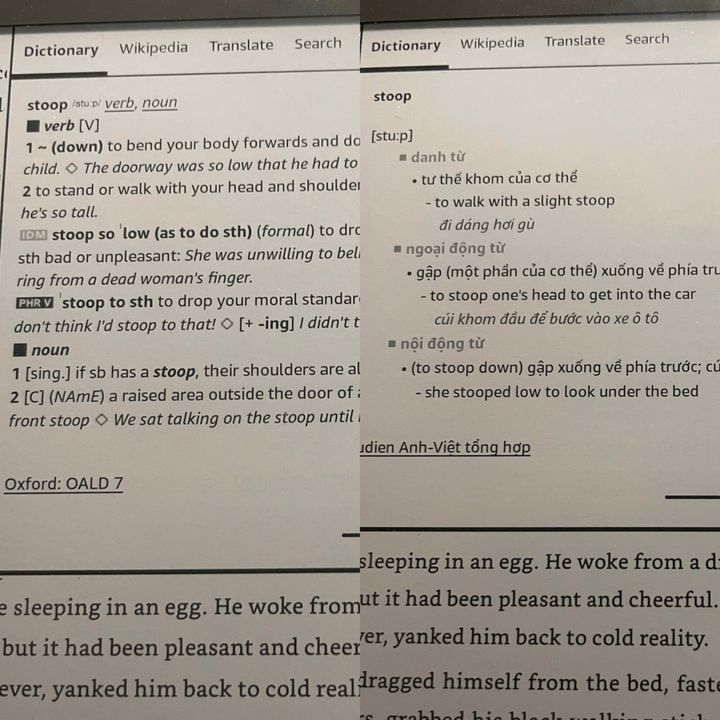 Trước đây, khi đọc một cuốn sách ngoại ngữ phải luôn tra cứu từ cuốn từ điển, thậm chí phải tra cứu từng chữ một nếu là một cuốn sách khó. Giờ thì quá tiện lợi, đúng không?