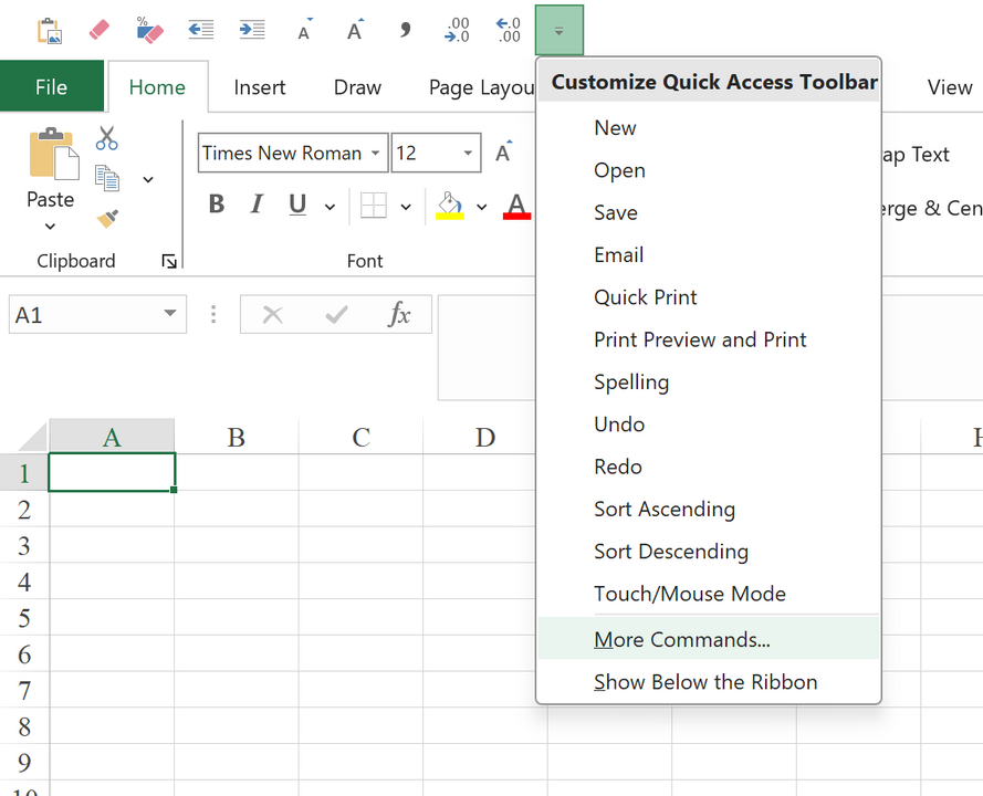 Click vào More Commands để mở hộp thoại hiển thị