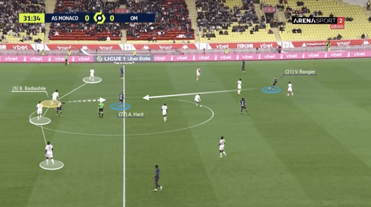 Rời vị trí lao lên áp sát Harit.  Ảnh: The Athletic