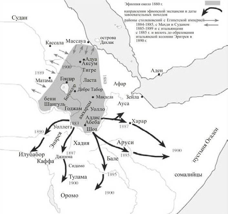 Bản đô của Nga về các chiến dịch bành trướng của Menelik II