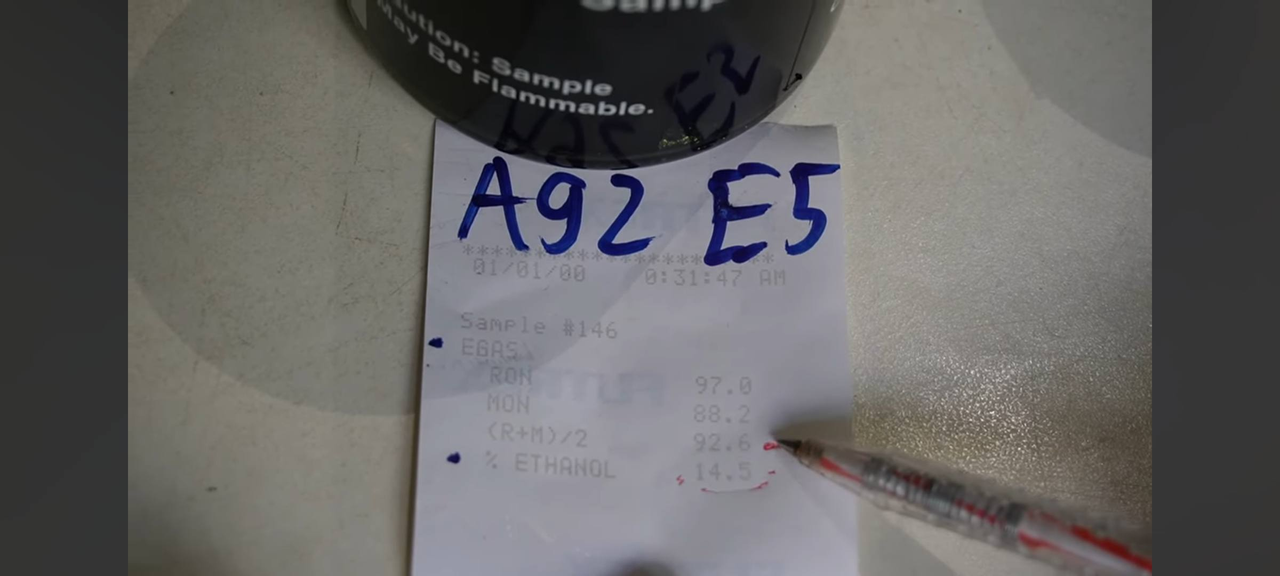 Kết quả đo A92 E5 cho thấy: RON đạt 97.0, MON đạt 88.2, AKI đạt 92.6 và Ethanol chiếm 14.5%