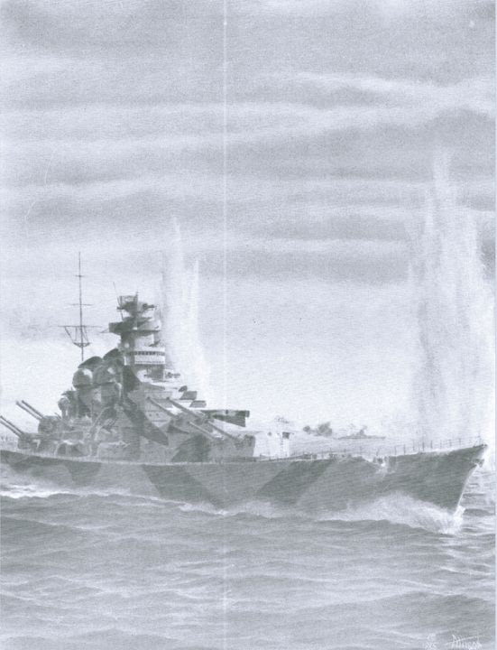 Thiết giáp hạm lớp H đang giao tranh trên biển. Lớp H được người Đức xem là phiên bản mạnh hơn lớp Bismarck về hoả lực khi được trang bị pháo 16 inch. (Richard Allison)