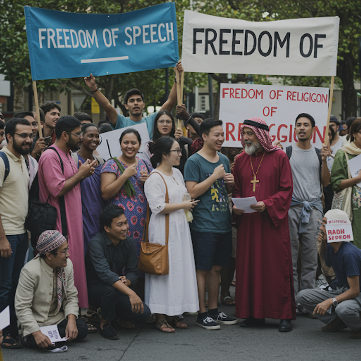 Tự do ngôn luận và tự do tôn giáo là hai quyền cơ bản bổ trợ lẫn nhau (Ảnh: Gemini)