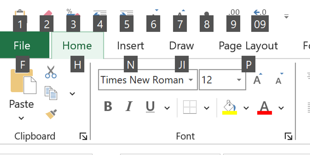 Quick Access Toolbar khi giữ phím Alt