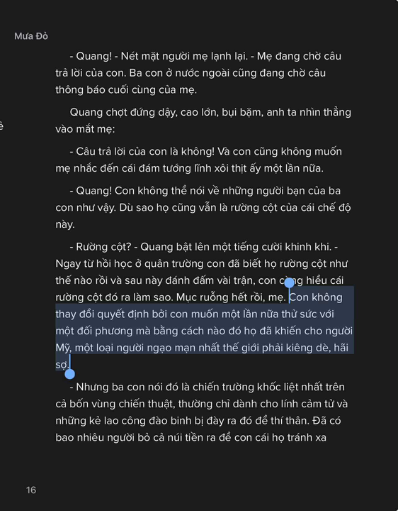 Một số đoạn miêu tả nhân vật Quang trong nguyên tác rõ ràng là có chiều sâu hơn bản chuyển thể