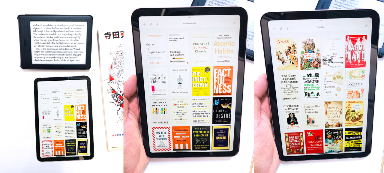 Các sách tư duy, khoa học và xã hội Từ lúc có gia đình tôi đọc ebook nhiều hơn sách giấy, vì sau này hầu hết sách tôi đọc có khổ dày, đem theo liên tục rất bất tiện. Tôi đọc chủ yếu trên Kindle vì nhìn dịu mắt, ít xao nhãng hơn.