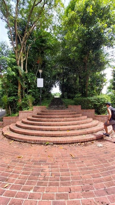 Cầu thang đi lên đồi, hình như rất ít người ghé thăm nên trên bậc thang côn trùng và kiến rất nhiều. Mình phải chạy xuống bôi kem chống côn trùng mới dám bước lên.