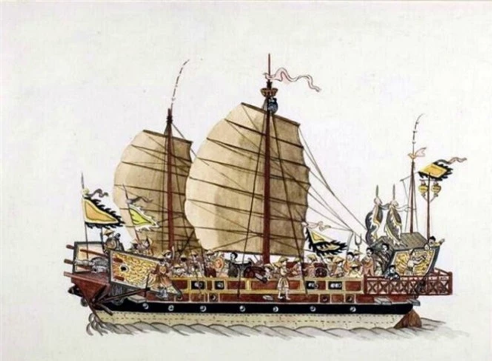 Tranh thuyền chiến thời Nguyễn do Nguyễn Thứ, họa sỹ cung đình triều Nguyễn vẽ