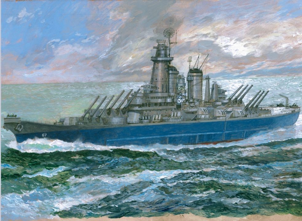 Trong cảnh hư cấu này, Montana đang giao chiến với một thiết giáp hạm chưa bị phát hiện của Hải quân Đế quốc Nhật Bản (IJN). Mười hai khẩu pháo 16 inch của con tàu được xoay sang mạn trái và nâng nòng lên, chuẩn bị khai hỏa một loạt đạn. Như đã được nhấn mạnh trong trận Honshu hư cấu trong phần văn bản trước, một chỉ huy Mỹ với một siêu thiết giáp hạm lớp Montana dưới quyền, khi đối đầu với một lực lượng mặt biển của IJN, có lẽ sẽ chọn cách giao chiến ở tầm xa để tận dụng lợi thế từ hệ thống điều khiển hỏa lực vượt trội của Montana. Bằng cách giữ trận chiến ở tầm xa, Montana vẫn có thể bắn trúng mục tiêu một cách chính xác, trong khi phía Nhật vốn không có ra-đa điều khiển hỏa lực thực sự, sẽ không thể đáp trả hiệu quả.