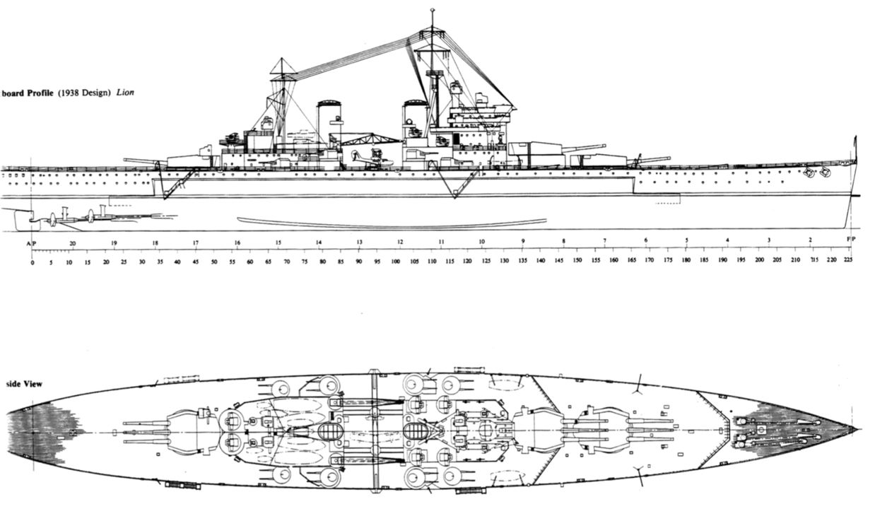 Bản thiết kế lớp Lion năm 1938.