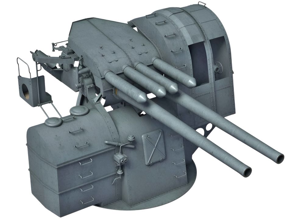 Bệ pháo hai nòng Type 89 cỡ 5 inch, có khiên chắn.