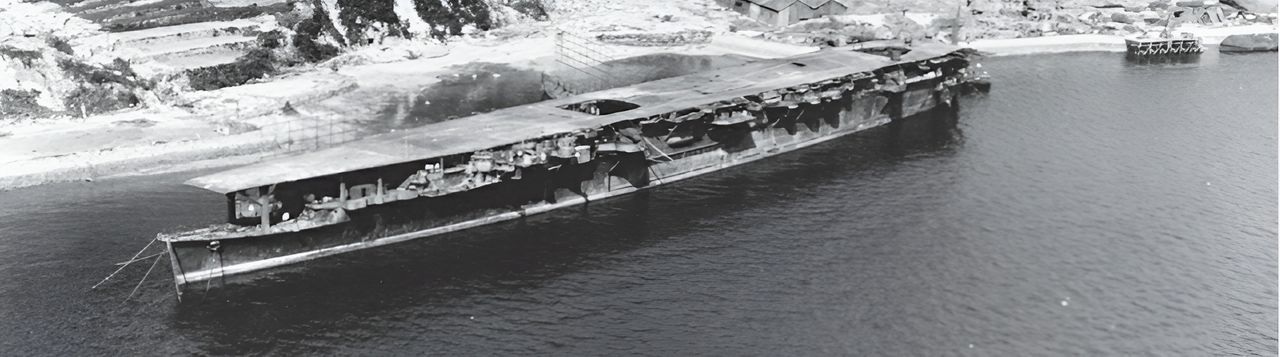 Ryuho được chuyển đổi từ tàu mẹ tàu ngầm thành tàu sân bay hạng nhẹ vào tháng 11 năm 1942, nhưng là chuyển đổi kém thành công nhất của Hải quân Nhật. Trận Biển Philippine là trận duy nhất mà con tàu tham chiến; Ryuho sống sót qua chiến tranh trong tình trạng hư hại nặng (ảnh chụp tháng 10 năm 1945). (NHHC)