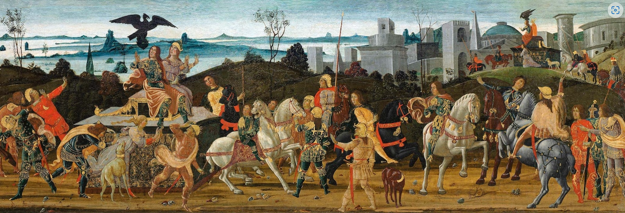 ROYAL OMENS: Khi Tarquin và Tanaquil đến Rome, một con đại bàng đã chộp lấy chiếc mũ của Tarquin trước khi đội nó lên đầu ông ta trong bức tranh thế kỷ 15 này của Jacopo del Sellaio.   HERITAGE IMAGES/ALBUM