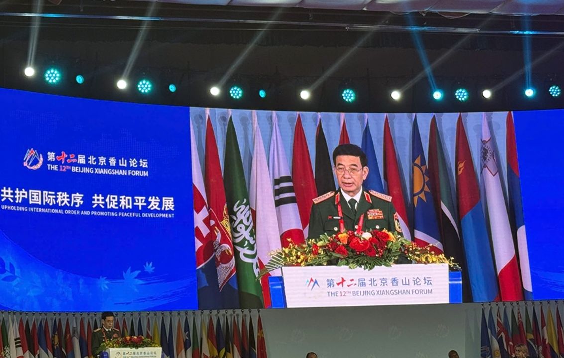 Đại tướng Phan Văn Giang, Ủy viên Bộ Chính trị, Phó bí thư Quân ủy Trung ương, Bộ trưởng Bộ Quốc phòng phát biểu tại Phiên toàn thể 1 (nguồn:  báo <a href="https://www.qdnd.vn/quoc-te/doi-ngoai-quoc-phong/phat-bieu-cua-dai-tuong-phan-van-giang-tai-dien-dan-huong-son-bac-kinh-846643">Quân đội nhân dân</a>)