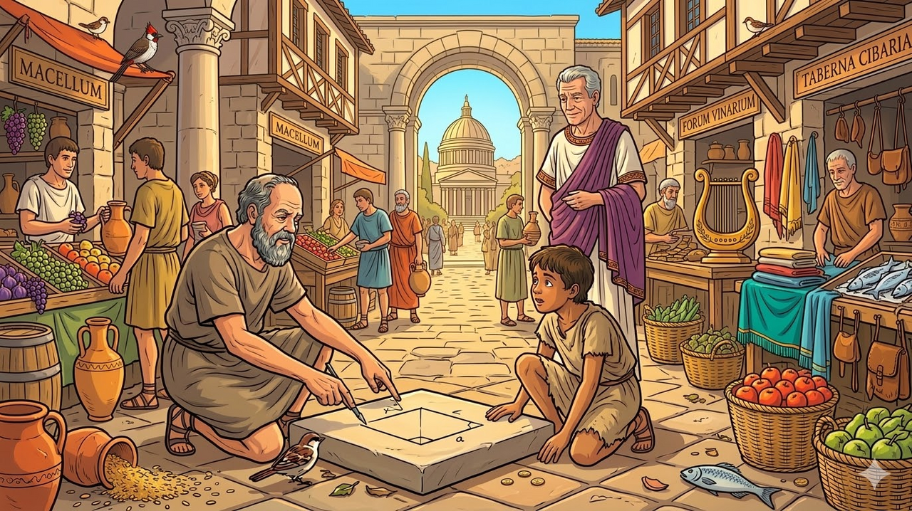 Socrates khai vấn cho một đứa trẻ nô lệ mù chữ về hình học