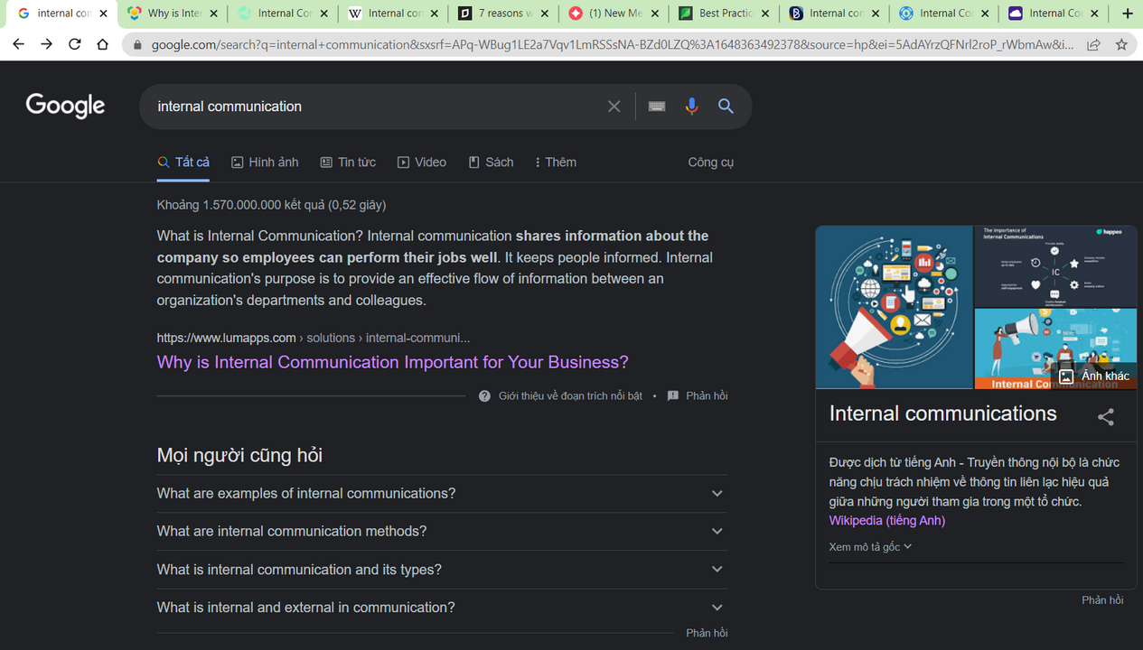 Kết quả tìm kiếm khi search "Internal communication" trên Google
