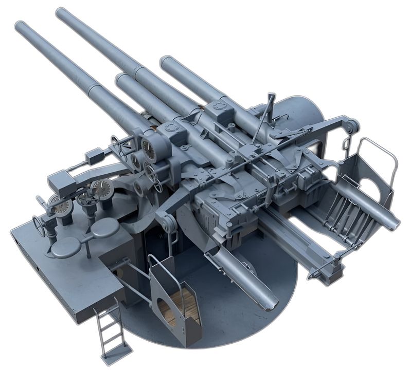 Cấu trúc bên trong bệ pháo hai nòng Type 89 5 inch.