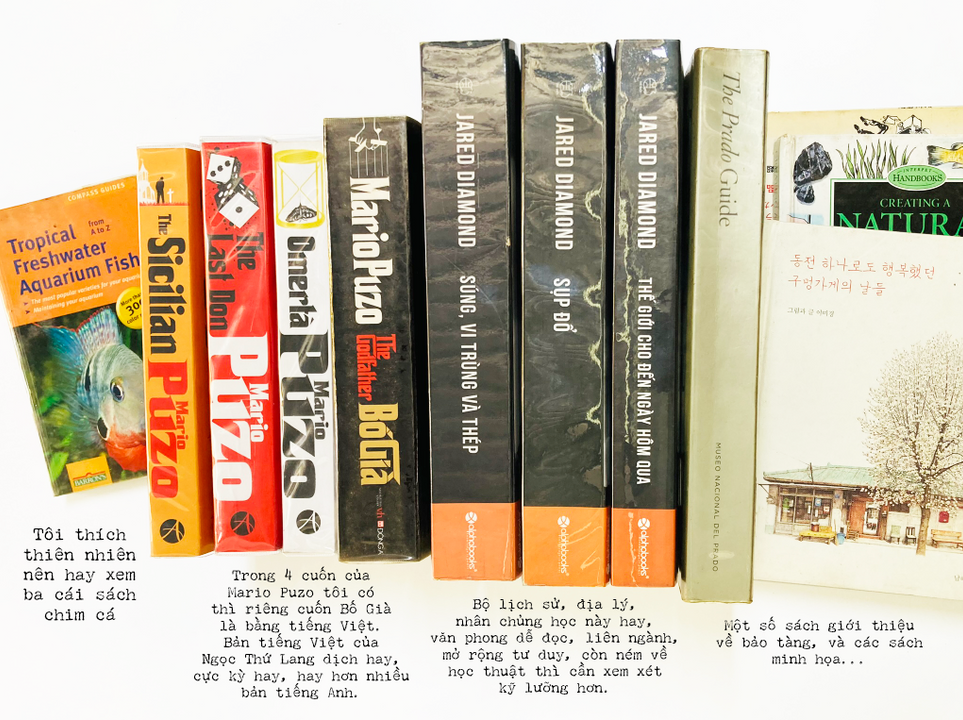 Một số quyển sách ở gần bàn tôi ngồi, có cuốn nào lấy cuốn đó đại đại nhé.