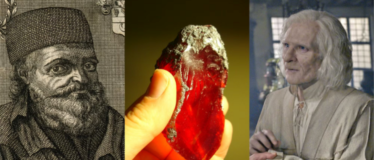 Bên trái là chân dung được cho là thật của ông và bên phải là tạo hình trong Harry Potter