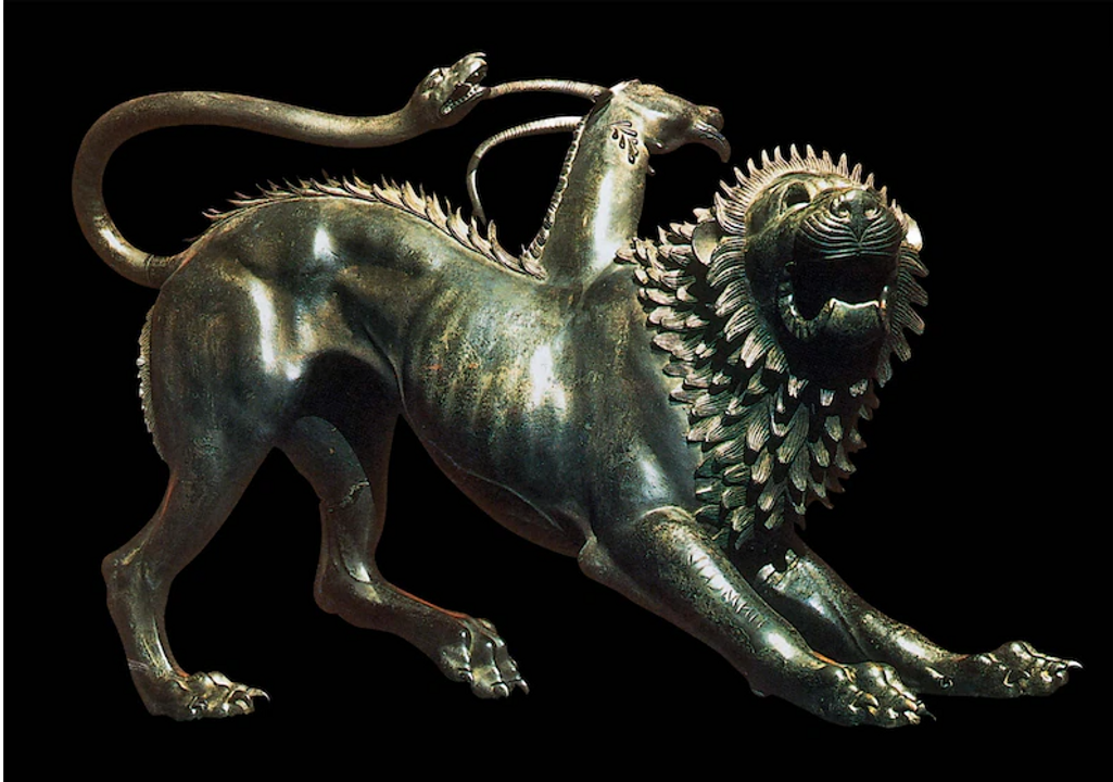 <i>Tạo vật từ sư tử, dê và rắn, “Chimera of Arezzo” - thế kỷ thứ 5 trước Công nguyên. Tác phẩm điêu khắc bằng đồng, là một trong những tác phẩm nổi tiếng nhất của nghệ thuật Etruscan. </i>ALBUM/NEW YORK PUBLIC LIBRARY/SCIENCE SOURCE