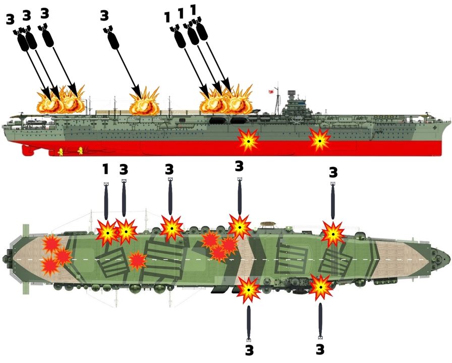 Thiệt hại của Zuikaku trong ngày 25 tháng 10 gồm 7 quả bom và 7 quả ngư lôi trong hai đợt không kích lớn từ lực lượng tàu sân bay Mỹ. Trong đợt (1) thì con tàu chịu 3 quả bom đánh vào sàn bay ở mạn trái và 1 quả ngư lôi mạn trái gần đuôi tàu. Trong đợt (3) thì con tàu chịu thêm 4 quả bom cùng với 6 quả ngư lôi. Việc con tàu có thể chịu nhiều đòn đánh như vậy cho thấy sự vững chắc từ thiết kế của mình cũng như những đội sửa chữa kỹ thuật giàu kinh nghiệm của con tàu.