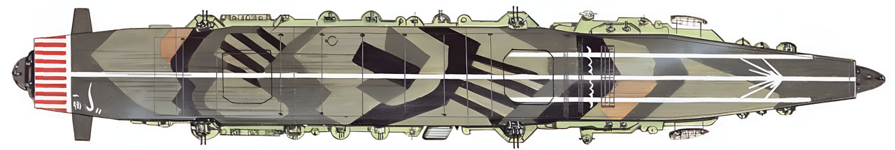 Zuihō trong trận Vịnh Leyte (tháng 10 năm 1944). Trong trận chiến cuối cùng của mình, tàu được sơn kiểu ngụy trang phá hình trên sàn bay. Dễ nhận thấy phần sàn bay kéo dài so với tàu chị em Shōhō, cùng với số lượng pháo 25mm tăng lên và sáu bệ phóng rocket gắn ở mép sau sàn bay.