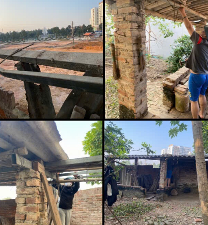 Phá chuồng gà ở căn nhà cũ ở vườn mít.