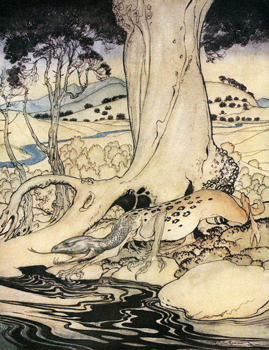 <i>Minh họa Hống thú trong sách "Romance of King Arthur" (1917) của Alfred W. Pollard</i>