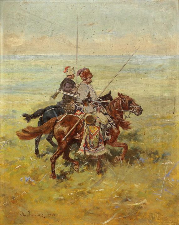 "Kị sĩ Cossacks trên thảo nguyên", tranh của danh họa người Ukraine Mykola Ivasyuk (1865–1937)