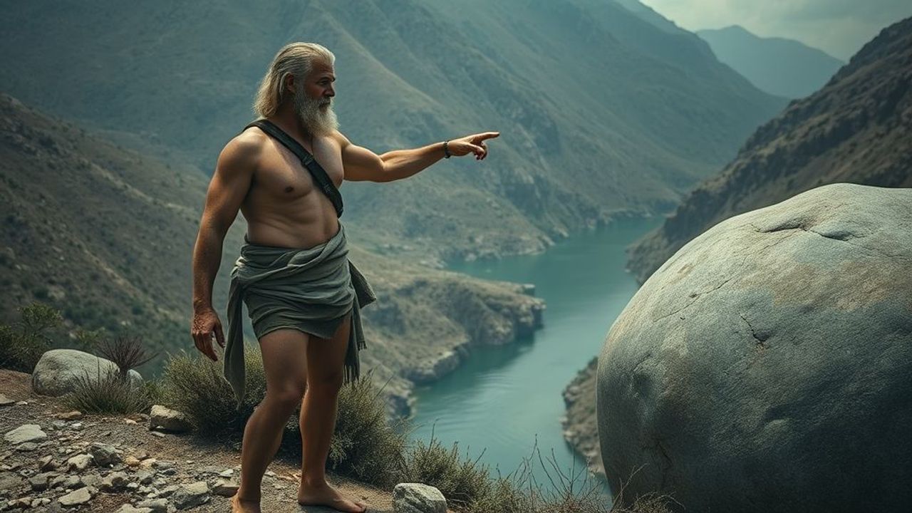 Sisyphus kể: “Ta định qua sông mà trốn khỏi đây, ra đến cánh đồng sáng sủa bên kia sông. Nhưng chân ta lại hoá đá khi chạm vào mặt nước.”