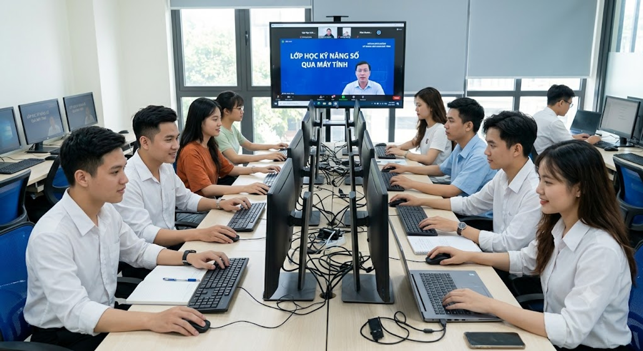 Tiếp cận tri thức, kĩ năng mới không còn là điều khó. Nguồn dẫn: "Lớp học kĩ năng số qua máy tính" Vietnam Digital Education Network.