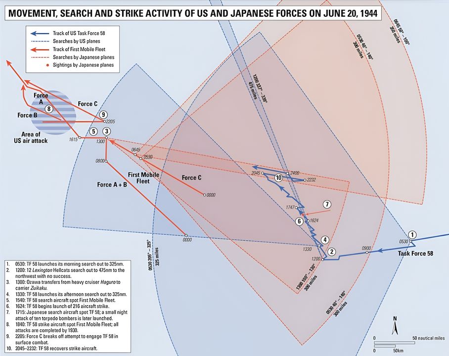 Hoạt động cơ động, tìm kiếm và tấn công của các lực lượng Mỹ và Nhật Bản, ngày 20 tháng 6. 