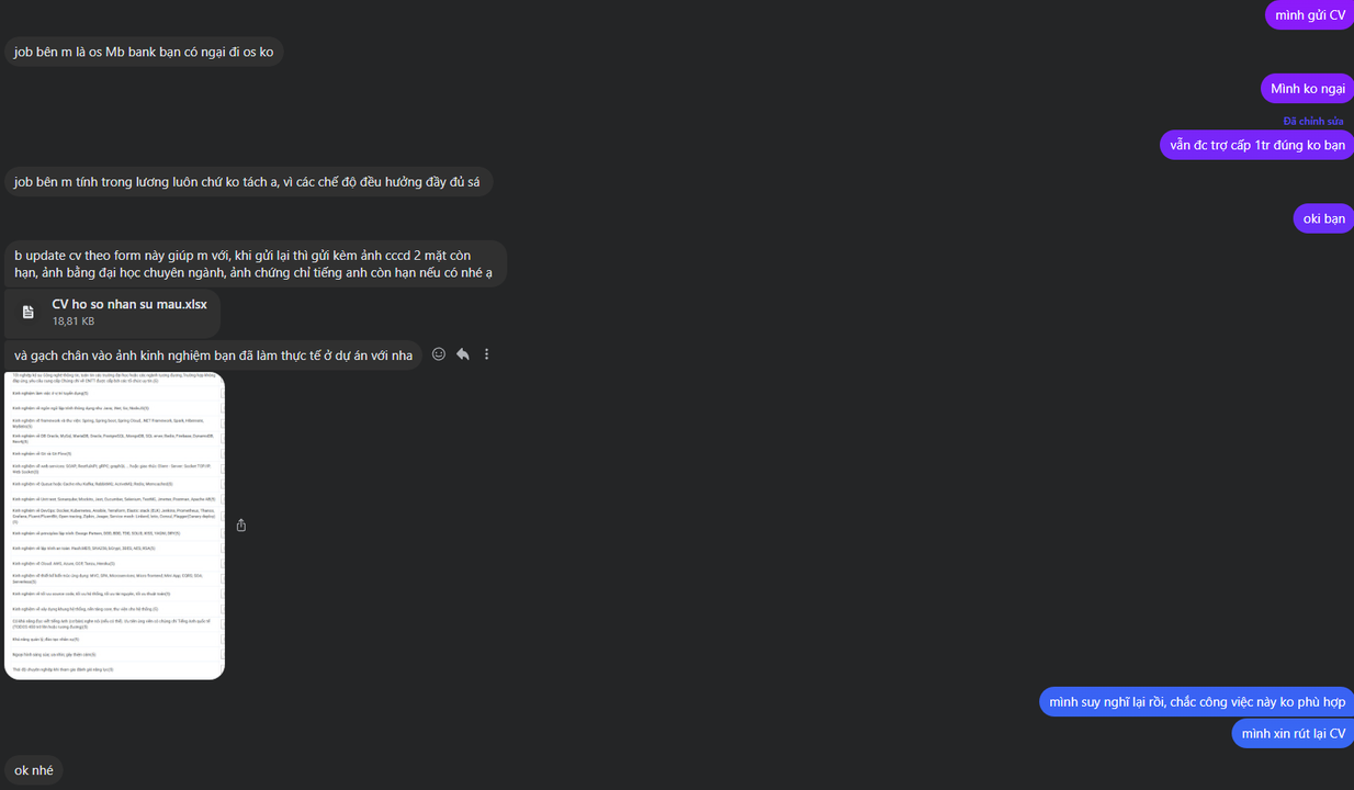 Onsite không được trợ cấp và bắt ứng viên tự update CV theo template công ty. Cả 2 điểm này đều là lần đầu mình gặp luôn