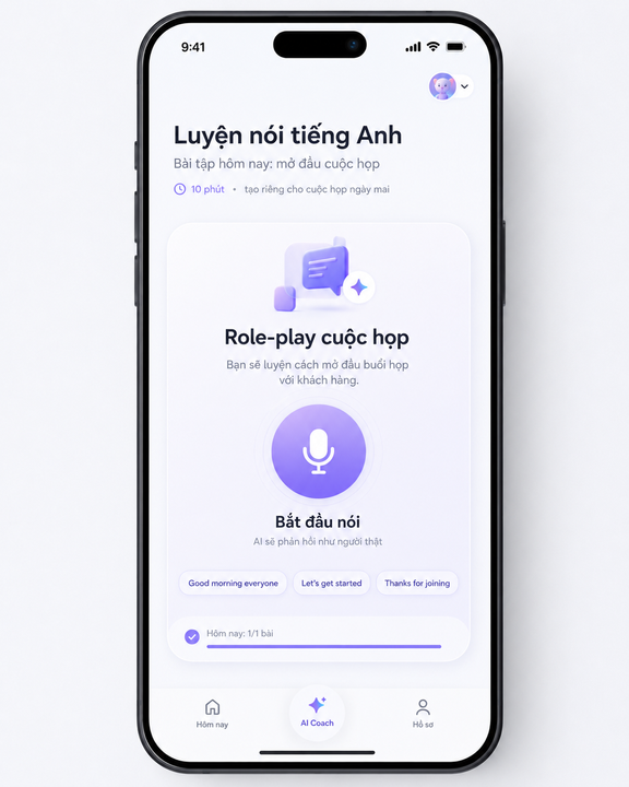 Ví dụ cho 1 UI mà AI tự tạo để học tiếng Anh