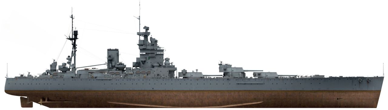 Việc từ bỏ dự án G3 không đồng nghĩa với việc loại bỏ hoàn toàn các bản thiết kế này. Nhiều yếu tố trong thiết kế G3 đã được tích hợp vào lớp thiết giáp hạm Nelson hai chiếc, được đóng trong khuôn khổ giới hạn do hiệp ước đề ra. Một trong hai chiếc đó là HMS Rodney (hình trên), hoàn tất vào năm 1927, được trang bị các tháp pháo giống như loại dự kiến trang bị cho các tàu lớp G3. Hình ảnh của Rodney được chụp vào cuối sự nghiệp của tàu, năm 1944. Tuy nhiên, để dễ so sánh với hình ảnh HMS <i>Invincible</i> ở trên, lớp sơn ngụy trang thời chiến cuối cùng đã được loại bỏ. (Tranh của Adam Tooby)