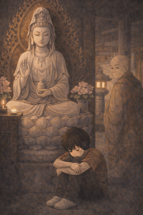 Tôi chọn cách chạy thẳng vào chùa, ngồi lỳ bên tượng Quán Thế Âm 