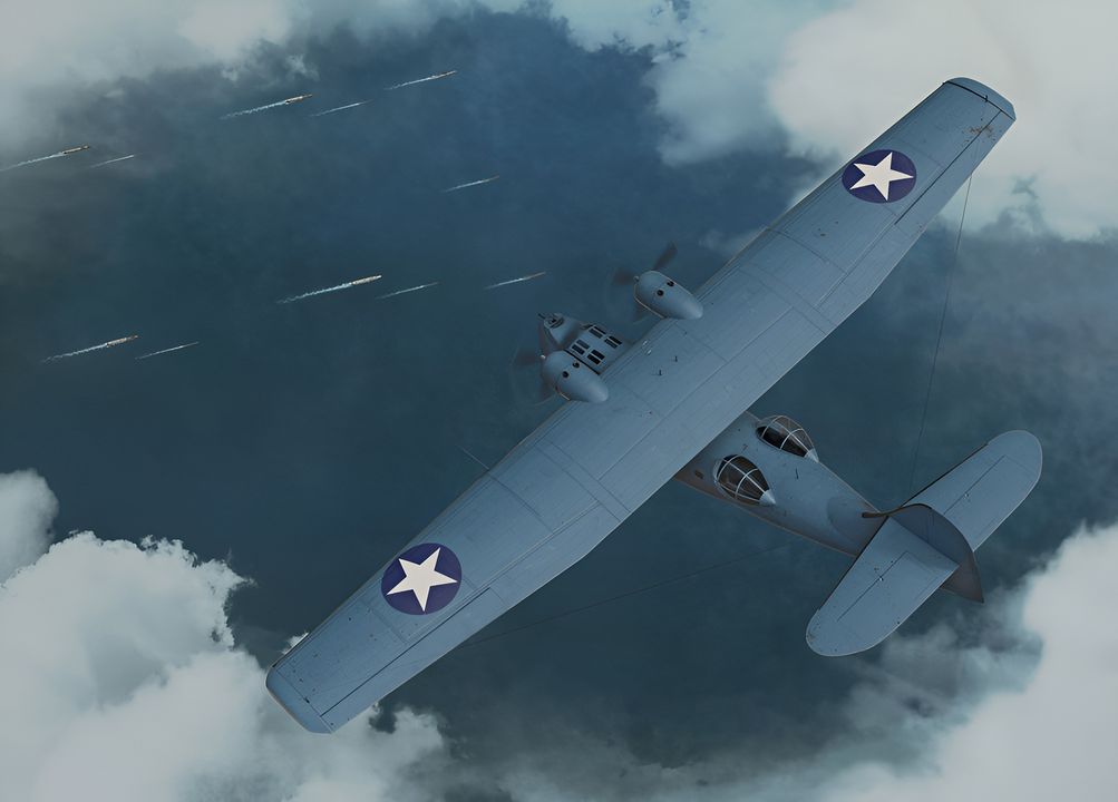 Với các thủy phi cơ Catalina đang tuần tra trên không và Kido Butai đã ở cách Midway chưa đến 200 hải lý, việc phát hiện ra người Nhật là điều không thể tránh khỏi. Chiếc Catalina phụ trách khu vực có các tàu sân bay Nhật Bản do Trung úy Howard Ady điều khiển. Vào lúc 05 giờ 20 phút, ông trông thấy một máy bay không xác định và phát đi báo cáo tiếp xúc. Đây có lẽ là một máy bay trinh sát của Nhật. Chỉ mười phút sau, Ady đã gửi đi báo cáo mà mọi người đang chờ đợi: "tàu sân bay, hướng 320, khoảng cách 180". Chiếc Catalina PBY của Ady đã bắt gặp Kido Butai số 1 như minh hoạ ở đây và báo cáo lại cho Bộ Tham mưu hải quân. Khi tin tức về phát hiện này được truyền đến Trân Châu Cảng, Đô đốc Nimitz đã nhận xét với Trung tá Layton: "À, anh chỉ sai lệch có năm phút, năm độ và năm dặm thôi". (Tranh của Stefan Draminski)