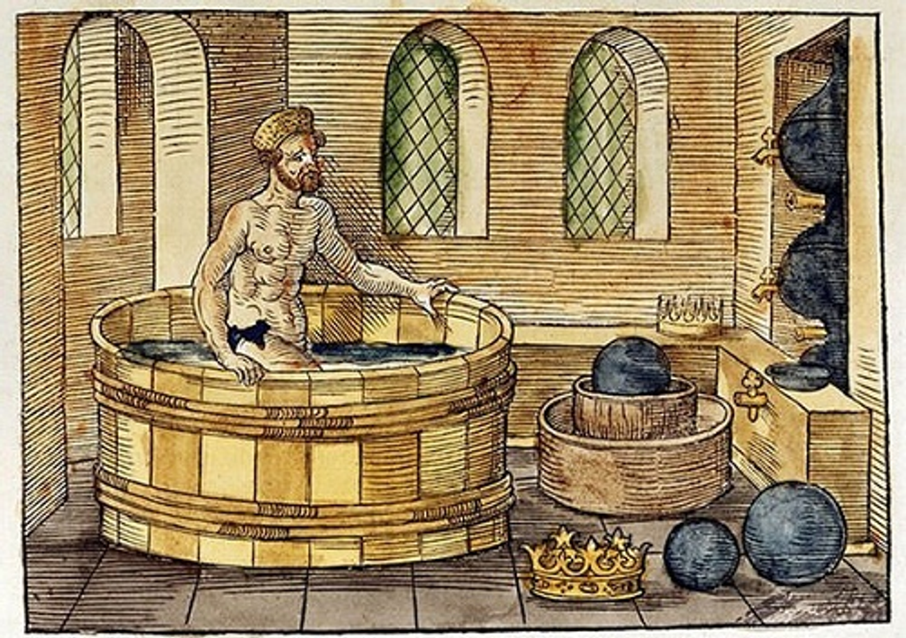 Tranh minh họa Archimedes trong bồn tắm