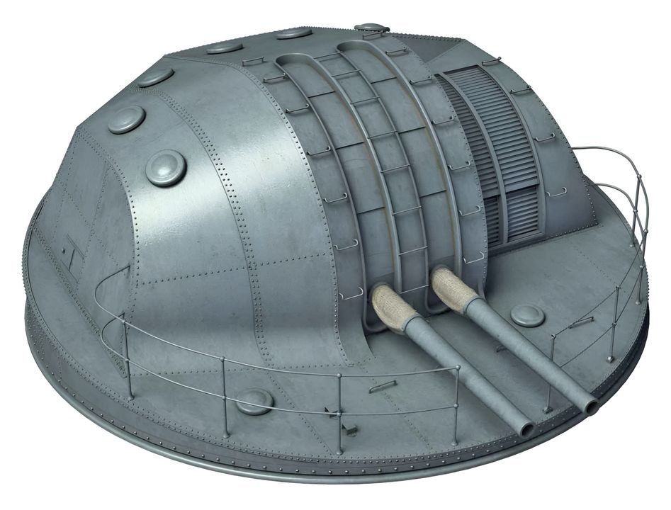 Tháp pháo Type 89 cỡ 5 inch, được che chắn hoàn toàn.