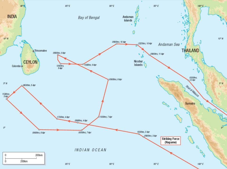 Lôi trình của lực lượng tàu sân bay Nhật Bản ở Ấn Độ Dương từ ngày 3-12 tháng 4 năm 1942