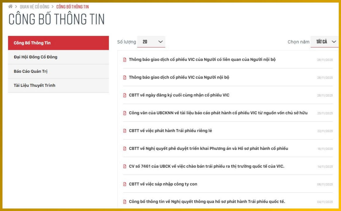 <i>Công bố thông tin của Vingroup</i>