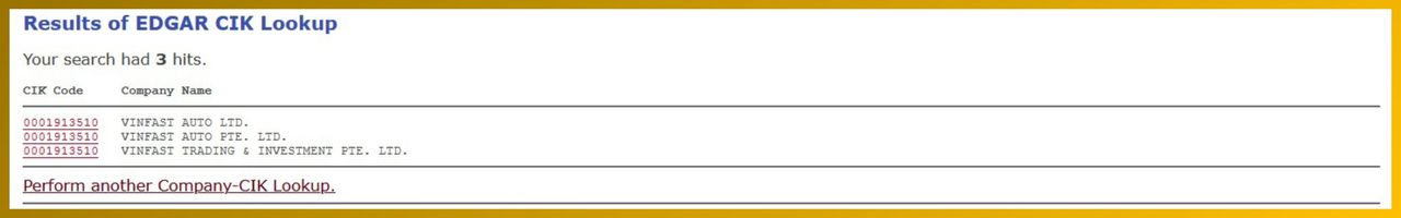 <i>Mã CIK của Vinfast là 0001913510</i>