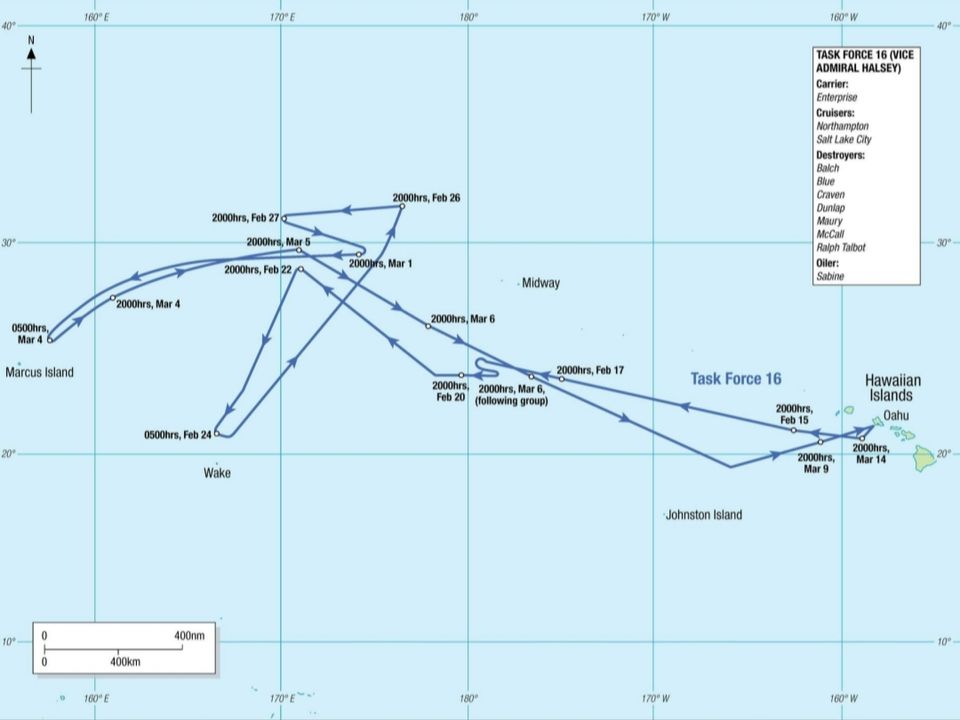 Cuộc đột kích của TF 16 (tàu sân bay Enterprise) vào Marcus và Wake từ ngày 14 tháng 2 - ngày 9 tháng 3 năm 1942.