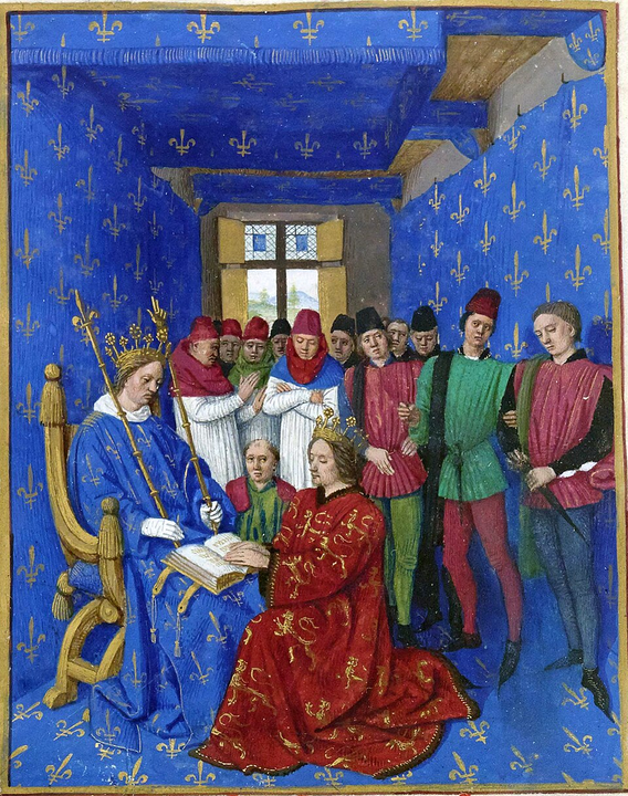 Edward I (quỳ) bày tỏ lòng kính trọng đối với Philippe IV (ngồi)
