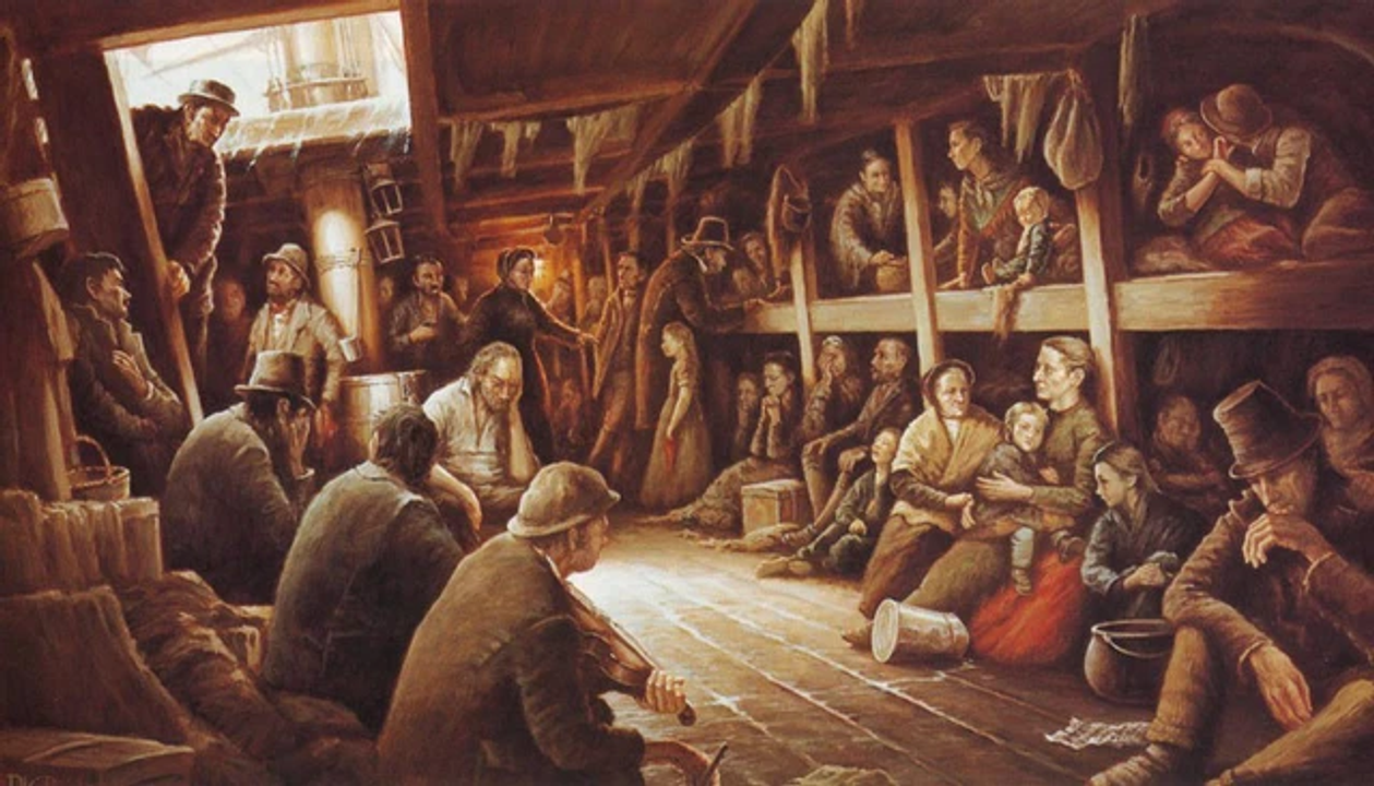 <i>Ví dụ: Con người phải ăn liên tục trong suốt đời để tránh đói, nhưng chỉ cần thời gian ngắn không ăn là đã bắt đầu chết dần vì đói lả. (Hình ảnh: người Ireland nhập cư qua các nước khác trong nạn đói khoai tây Ireland 1845-1852)</i>