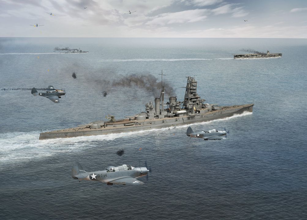 Mười lăm máy bay Devastator từ VT-8 xuất kích từ tàu sân bay Hornet lúc 07 giờ 55 phút và di chuyển theo đội hình cùng phần còn lại của Không đoàn 8. Thiếu tá Waldron đã huấn luyện các phi công của mình rất nghiêm khắc trước trận chiến và nghĩ rằng họ đã sẵn sàng cho mọi thứ. Tuy nhiên, ông không hề biết rằng VT-8 cuối cùng sẽ phải tấn công toàn bộ hạm đội Nhật mà không có bất kỳ sự hỗ trợ nào. Khi Chỉ huy Ring dẫn Không đoàn của mình theo hướng 265 độ sau khi xuất kích từ Hornet, sự bất mãn của Waldron ngày càng tăng. Ông tin chắc rằng Ring đang dẫn họ đi sai hướng, và ông đã cho Ring biết điều đó. Trong một cuộc trao đổi nảy lửa, Ring yêu cầu Waldron phải đi cùng ông ta. Đến 08 giờ 25 phút, Waldron đã chịu đựng đủ việc Ring từ chối đổi hướng. Ông rẽ sang trái, và theo lời kể của Thiếu úy George H. Gay, người sống sót duy nhất của phi đội kể lại: "Chúng tôi đi thẳng đến hạm đội Nhật như thể ông ấy có một sợi dây buộc vào họ vậy." Trực giác của Waldron về vị trí kẻ địch tỏ ra chính xác đến kinh ngạc, nhưng nó lại đặt phi đội của ông vào tình thế nguy hiểm. Vì các máy bay tiêm kích của VF-8 vẫn ở lại với Ring, nên phi đội của Waldron sẽ không có sự hộ tống của các tiêm kích. Bay ở trên cao 22.000 feet là 10 chiếc Wildcat của Trung úy Gray thuộc VF-6. Với tầm nhìn tốt, Gray không gặp khó khăn gì trong việc theo dõi những chiếc Devastator chậm chạp ở phía dưới xa. Dù vậy, Waldron lại không hề biết rằng Gray đang cung cấp sự bảo vệ từ trên cao. Bay ở độ cao 1.500 feet với tốc độ 100 hải lý/giờ, Waldron tiếp cận Kido Butai. Vì tầm nhìn trong khu vực có hạn, Waldron ra lệnh cho 8 chiếc Devastator của Phân đội 1 hình thành một tuyến trinh sát. Khi các máy bay bắt đầu tản ra, Waldron đổi ý và ra lệnh cho phi đội tập hợp lại. Ở trên cao, Gray quan sát những chiếc Devastator biến mất vào một dải mây. Ông mất dấu họ và không bao giờ tìm lại được. Một trong các máy bay tiêm kích của Gray phát hiện vệt sóng của Kido Butai lúc 09 giờ 10 phút. Khi họ tiếp tục lượn vòng ở phía đông Kido Butai trong phần lớn một giờ đồng hồ, không một phi công tiêm kích nào nhìn thấy bất kỳ máy bay Mỹ hay Nhật nào. Khi VT-6 bắt đầu tấn công vào 09 giờ 40 phút, không chiếc Wildcat nào nghe thấy những lời kêu gọi hỗ trợ liên tục của họ. Lúc 09 giờ 56 phút, Gray gửi một báo cáo liên lạc và vài phút sau quyết định quay về Enterprise. Việc một nhóm 10 máy bay địch có thể vây quanh Kido Butai mà không bị quấy rầy là điềm báo về những rắc rối sắp tới đối với người Nhật. Cuối cùng, người Nhật cũng phát hiện ra các máy bay tiêm kích của Gray, xác định chúng là một "đơn vị ném bom theo chiều ngang", và phóng lên ba máy bay tiêm kích từ Soryu lúc 10 giờ để giao chiến với chúng. Quyết định rời khu vực của Gray đã ngăn cản mọi tiếp xúc với các chiếc Zero đánh chặn. Trong khi Gray và các máy bay tiêm kích của ông bay lượn trên cao, bản năng tìm mục tiêu của Waldron đã đơm hoa kết trái. Lúc 09 giờ 15 phút, VT-8 đã trông thấy khói ở đường chân trời, dẫn họ đến vị trí của Nagumo. Waldron phát hiện ba tàu sân bay và gửi báo cáo liên lạc trước khi dẫn phi đội của mình vào tấn công. Hornet không bao giờ nhận được báo cáo đó. Khi VT-8 tiếp cận chính diện Kido Butai, Waldron ra lệnh cho 15 chiếc máy bay ì ạch của mình tiếp cận ở độ cao ngang sóng để không có cơ hội bị Zero tấn công từ bên dưới. Waldron chọn chiếc ở giữa trong số ba tàu sân bay để tấn công và nhận dạng nó là tàu sân bay Soryu. Tuân thủ theo học thuyết, Waldron ra lệnh cho Phân đội 2 của mình tách ra để thực hiện một cuộc tấn công cái"đe". Ngay khi lực lượng của ông bị Zero tấn công, Waldron đổi ý và ra lệnh cho các máy bay của mình dính sát nhau để bảo vệ lẫn nhau. Trong minh hoạ này, các máy bay của Walron bắt đầu tấn công tàu sân bay Soryu ở đằng trước, bay ngang qua hệ thống phòng không của thiết giáp hạm Haruna và đồng thời cũng sắp bị đánh chặn bởi các máy bay Zero đang thực hiện tuần tra không chiến. (Tranh của Stefan Draminski)