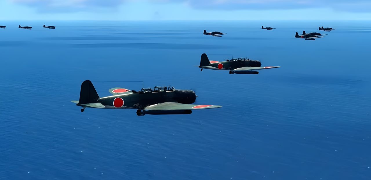 Kết thúc các đợt tấn công bổ nhào vào Enterprise, Griffin chỉ thị cho 11 chiếc Wildcat tăng độ cao để chuẩn bị cho một cuộc tấn công tiếp theo. Có thêm 14 chiếc chiến đấu cơ khác đang bay vòng ở độ cao thấp. Dấu hiệu đầu tiên của một đợt tấn công khác xuất hiện lúc 10 giờ 35 khi radar trên Enterprise phát hiện một nhóm lớn mục tiêu lạ từ hướng tây bắc. Griffin có thể bố trí lại lực lượng CAP tốt hơn trong lượt này. Ông cảnh báo các chiến đấu cơ đang bay trên không lúc 10 giờ 44 phút rằng đối phương đang ở phía tây bắc cách 15 hải lý và bao gồm các máy bay tấn công bằng ngư lôi. Đây là phi đội máy bay tấn công của Zuikaku đang tiếp cận TF 16 ở độ cao khoảng 13.000 feet. Lúc 10 giờ 35 phút, phi đội trưởng, Trung úy Imajuku Shigeichiro, phát hiện TF 17 bằng mắt thường. Vài phút sau, ông nhìn thấy TF 16 đang cơ động về phía tây nam. Ông chọn chiếc tàu sân bay có vẻ còn nguyên vẹn để tấn công. Kế hoạch của ông là chia lực lượng thành hai nhóm tám chiếc để tấn công con tàu từ mỗi phía mũi. Nhóm thứ nhất bay xuống phía nam xuyên qua một dải mây, trong khi nhóm thứ hai cùng bốn tiêm kích hộ tống tiếp tục hướng đông nam qua cùng dải mây đó. (Ảnh từ Task Force Admiral)